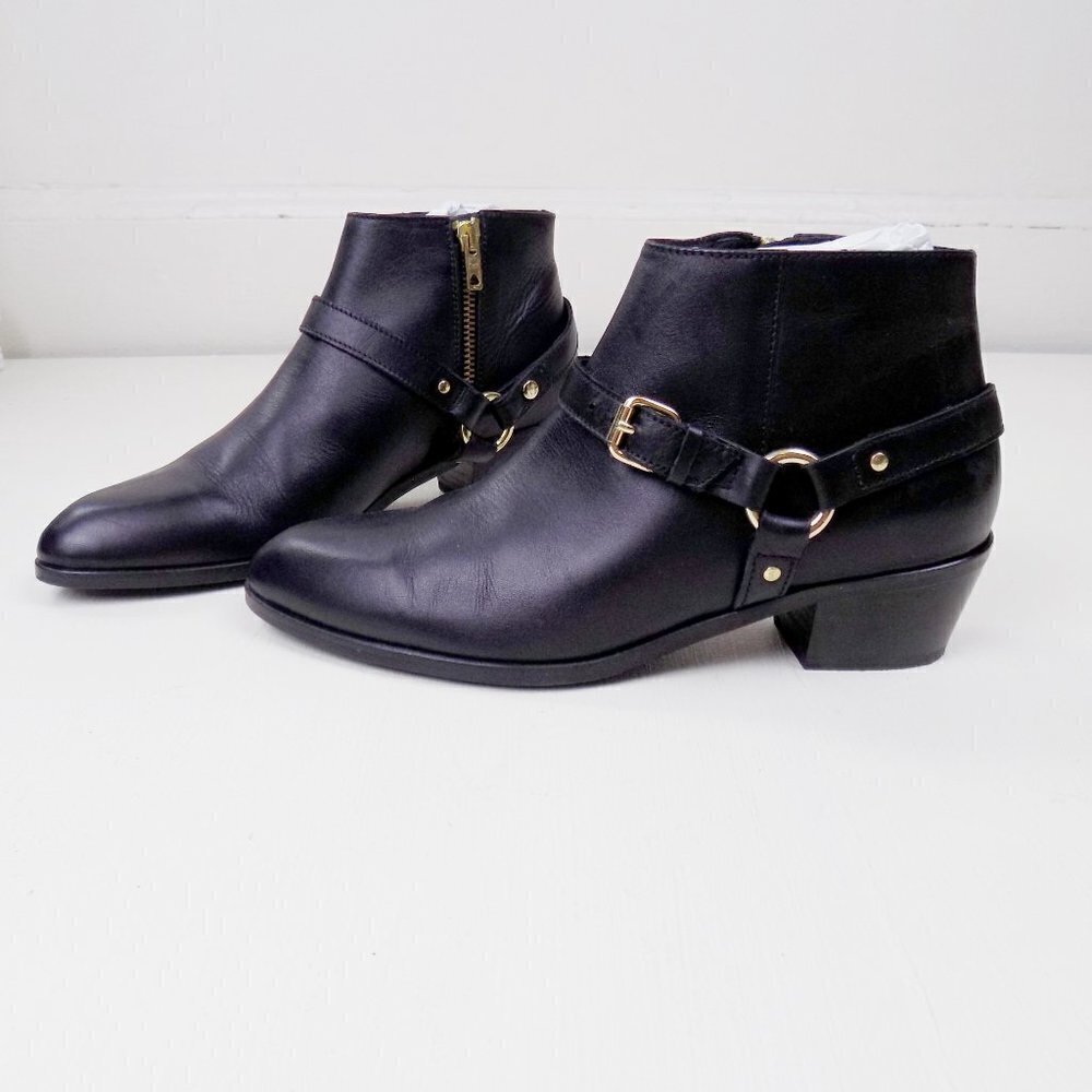 new! J. crew ankle booties leather moto zip up gold hardware straps buckle - Picture 6 of 10